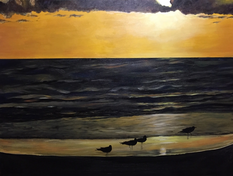 Sea birds at dusk by artist Holly Craig